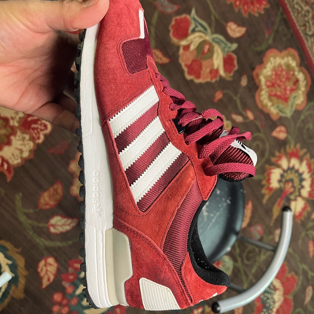 Adidas Red and White Sneakers with Signature Stripes